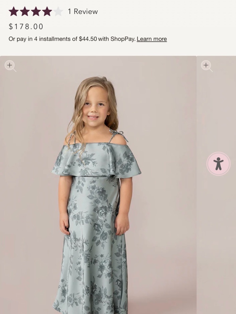 Revelry Light Sage Floral Off-Shoulder Girls' Formal Dress